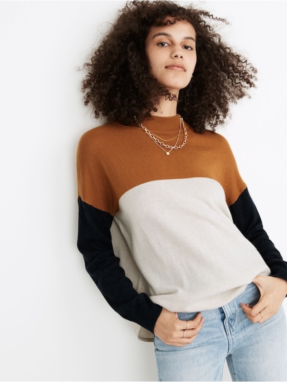 Madewell Colorblock Ashbury Mockneck Sweater Size Large